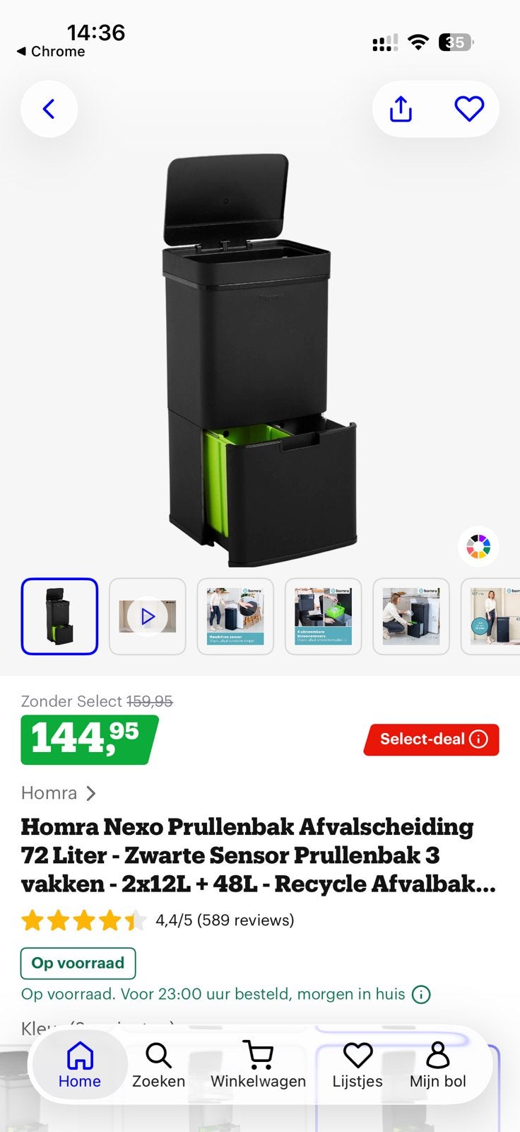 Sensor Prullenbak met Afvalscheiding, Ophalen, 50 – 75, Kunststof, Gebruikt