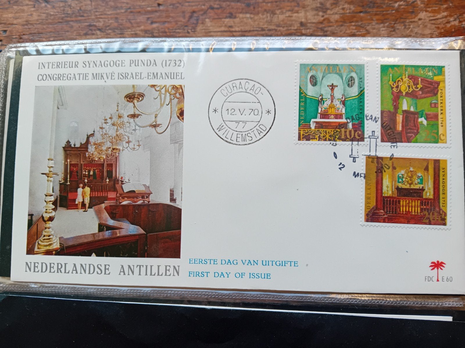 FDC E60 Nederlandse Antillen Synagoge Punda 1970, Ophalen of Verzenden, Gestempeld