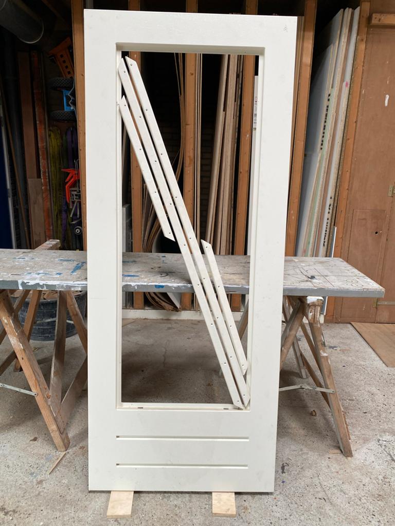 Nieuwe Merbau deur met stapeldorpel en glaslatten, Ophalen, 80 tot 100 cm, Nieuw, Buitendeur