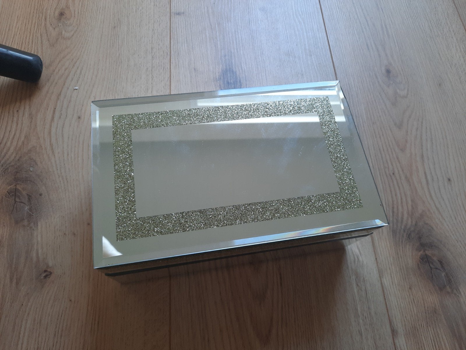Sieraden doosje spiegel met gouden glitter, Ophalen of Verzenden, Zo goed als nieuw