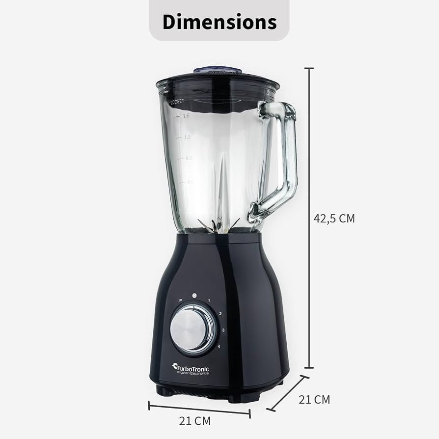 TurboTronic BG6 Blender - rvs zwart - glazen kan - nieuw, Ophalen of Verzenden, Nieuw, Blender
