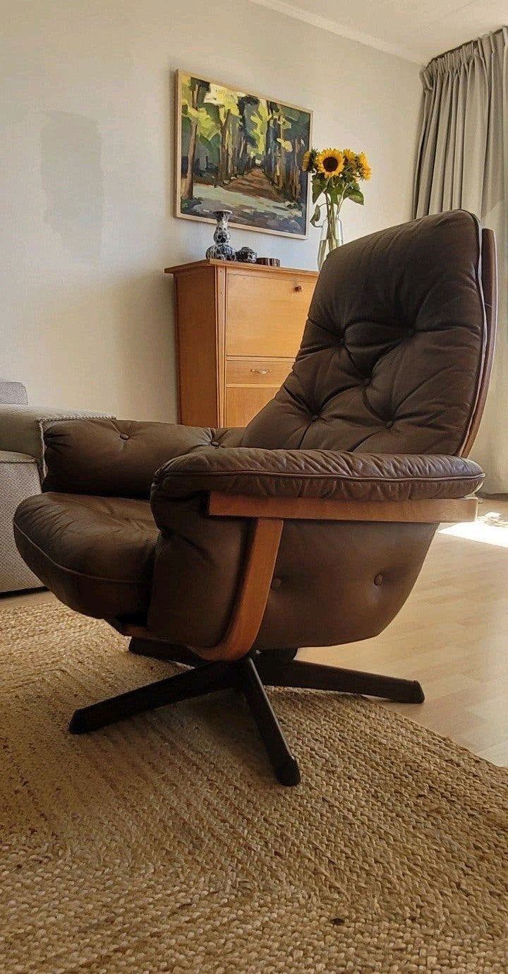 Vintage Leer Draaistoel Fauteuil retro Göte Möbel G-Möbel, Huis en Inrichting, Fauteuils, Ophalen, Gebruikt, 75 tot 100 cm, Vintage, Forteau