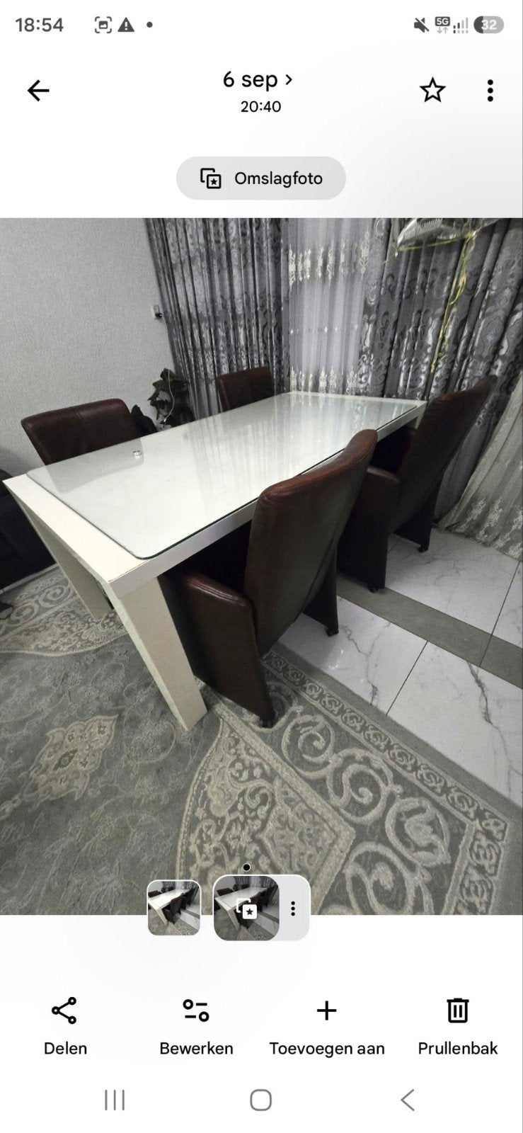 Eettafel met 4 stoelen, Ophalen, Zo goed als nieuw, 4 tot 6 stoelen
