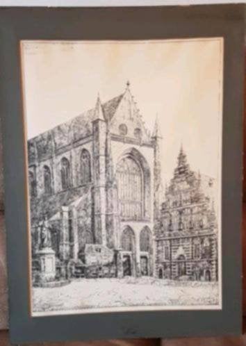 gravure grote kerk Haarlem Legrand gesigneerd. oude situatie, Antiek en Kunst, Ophalen