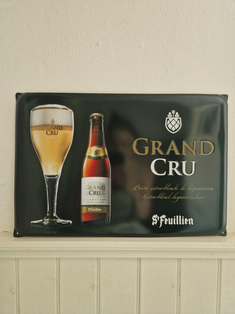 Officieel reclamebord St. Feuillien Grand Cru, Ophalen of Verzenden, Zo goed als nieuw, Reclamebord, Plaat of Schild, Overige merken