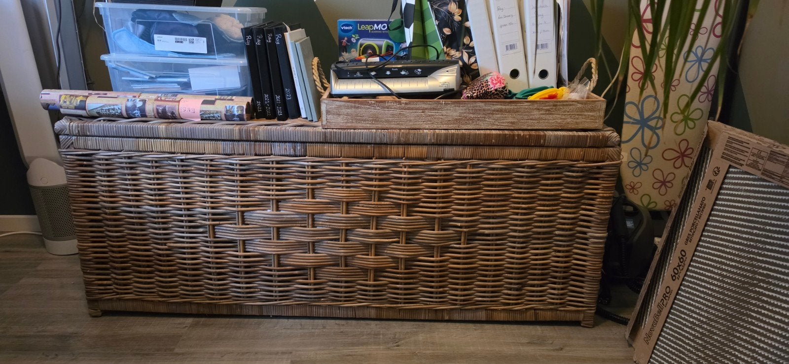 Grote rieten opbergkist / dekenkist, Ophalen, 100 tot 150 cm, 125 cm of meer, Zo goed als nieuw