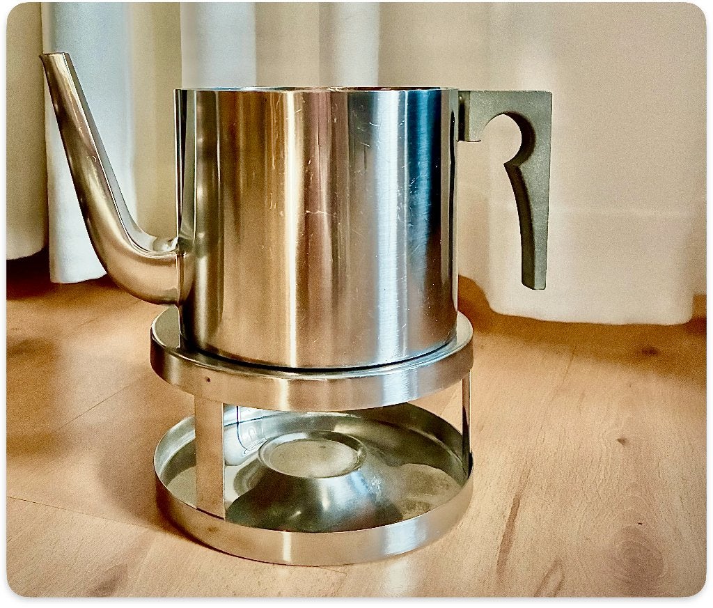Vintage Stelton Cylinda Line theepot+Rechaud – Arne Jacobsen, Gebruikt, Overige materialen, Overige merken, Ophalen