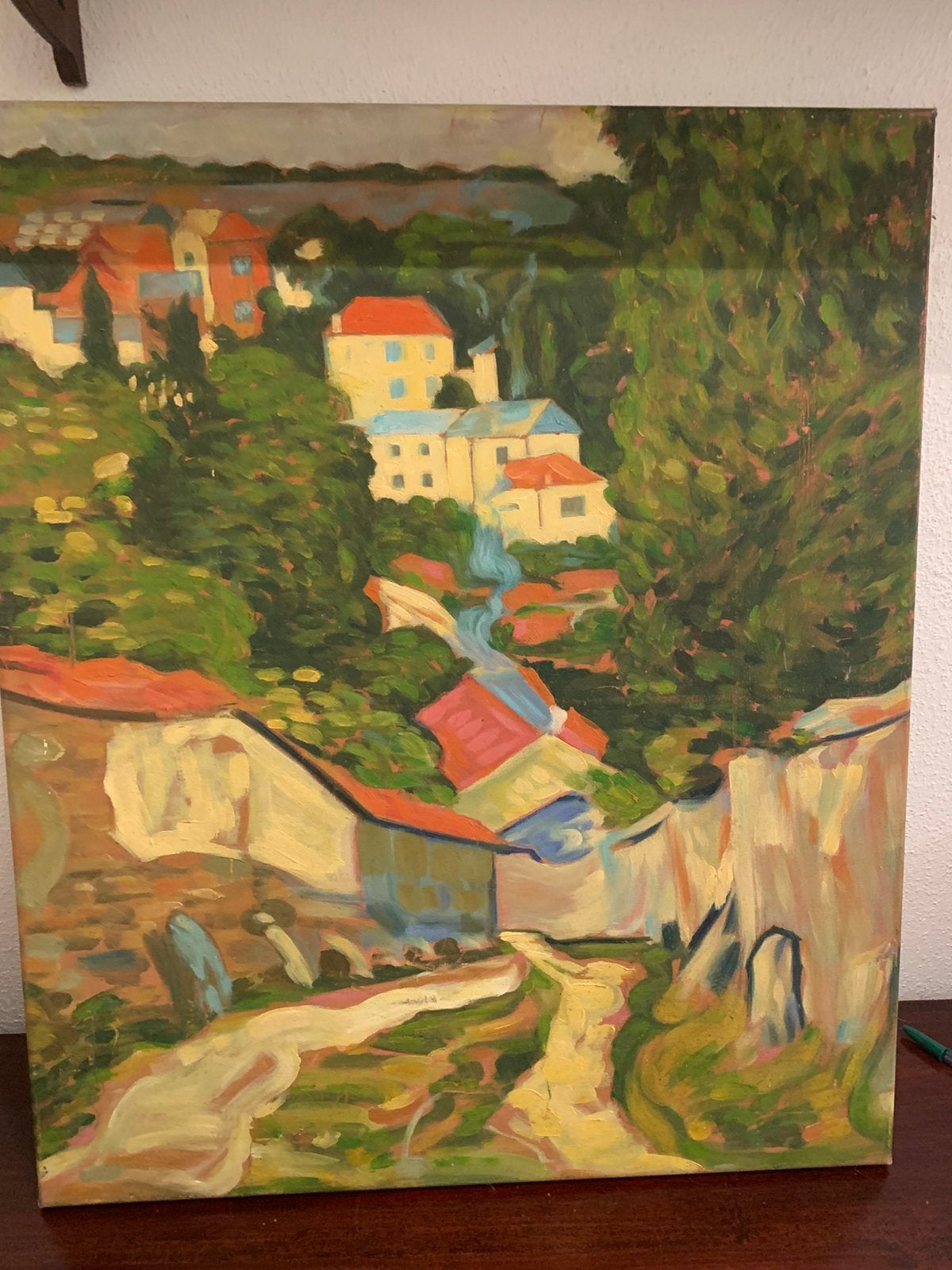 Olieverf op doek modern schilderij zonder lijst 65 bij 54 cm, Ophalen of Verzenden