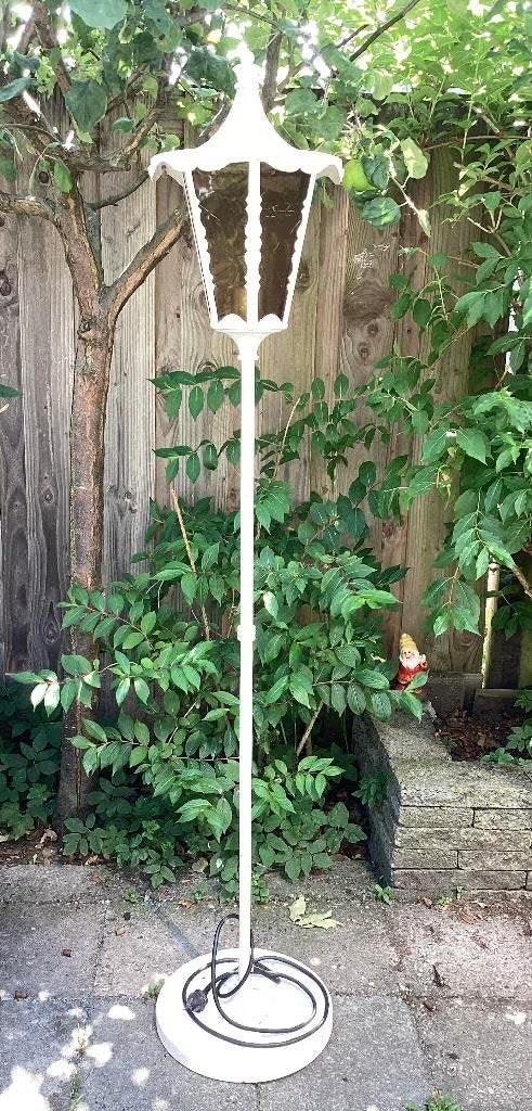 Vintage retro jaren 70 / 80 tuin lamp lantaarn lamp oud glas, Ophalen, Gebruikt, Staande lamp, Netvoeding