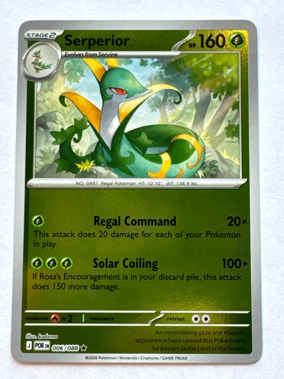 Serperior 006/088 - Pokémon Kaart - reverse holo, Ophalen of Verzenden, Zo goed als nieuw, Losse kaart