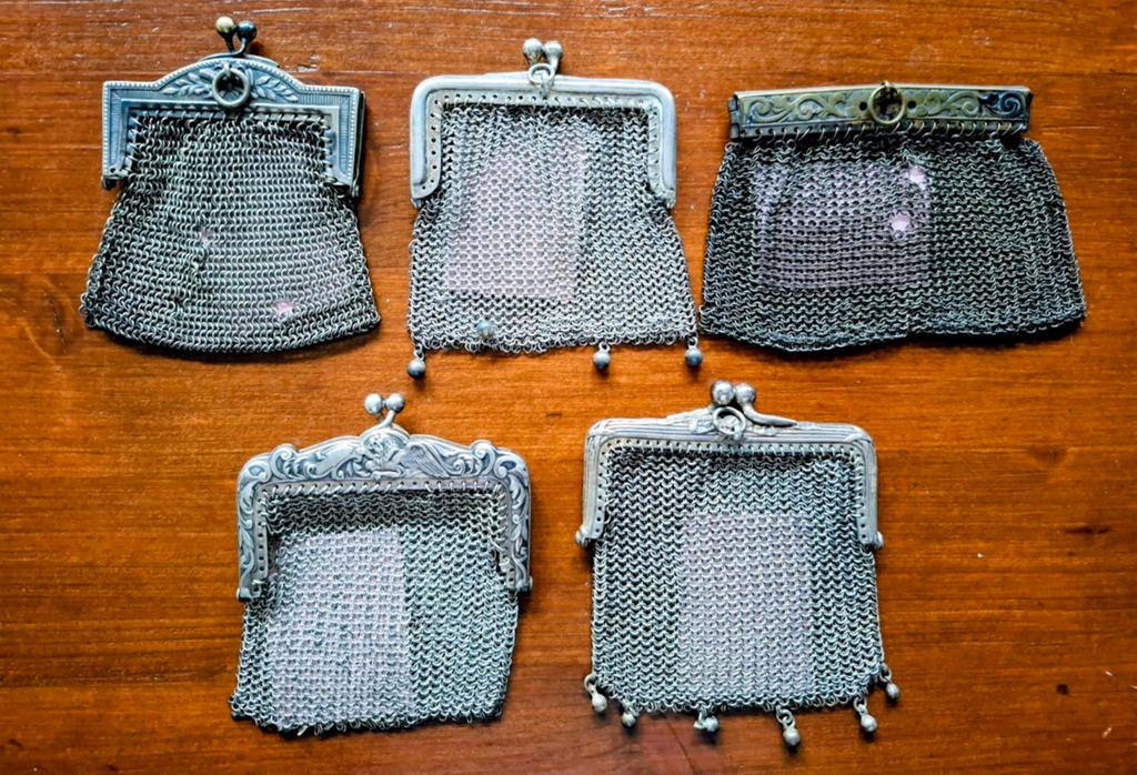 Set van 5 Antieke Maliënkolder Beursjes, Antiek en Kunst, Ophalen of Verzenden