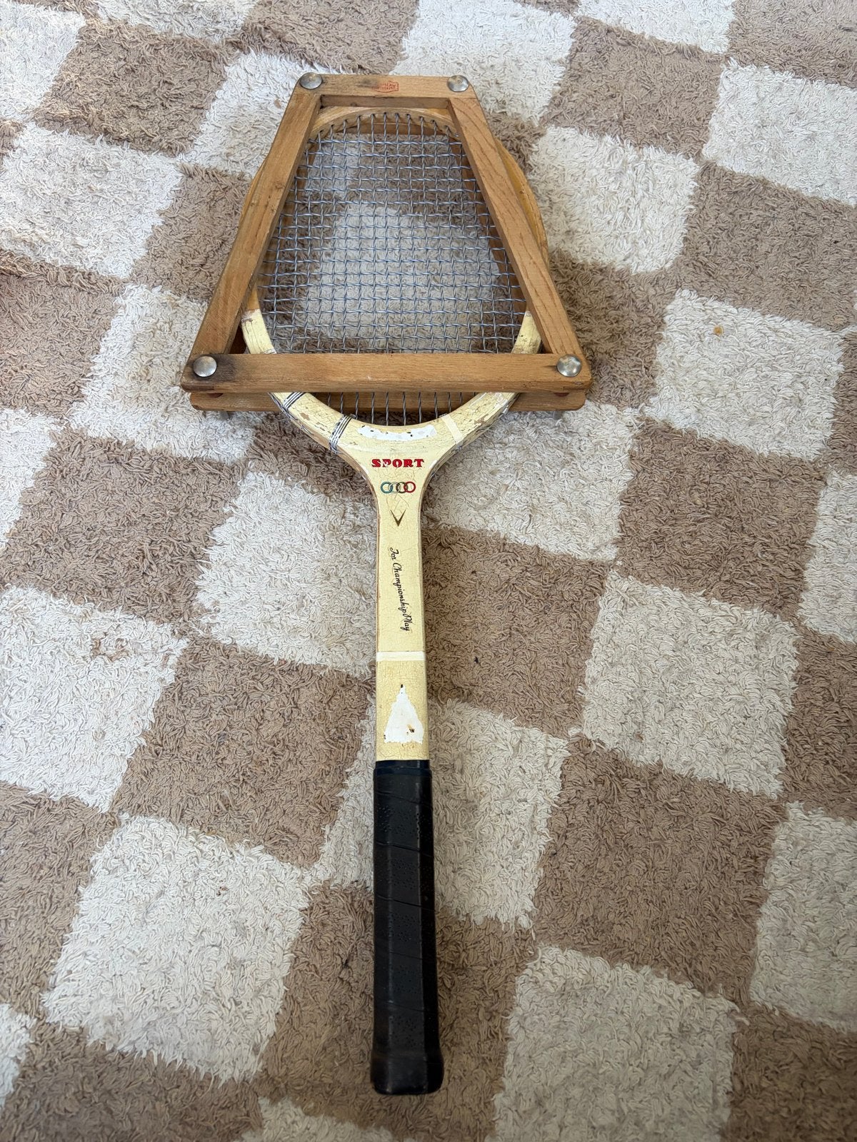 Vintage brocante Tennisracket met spanraam, Ophalen of Verzenden