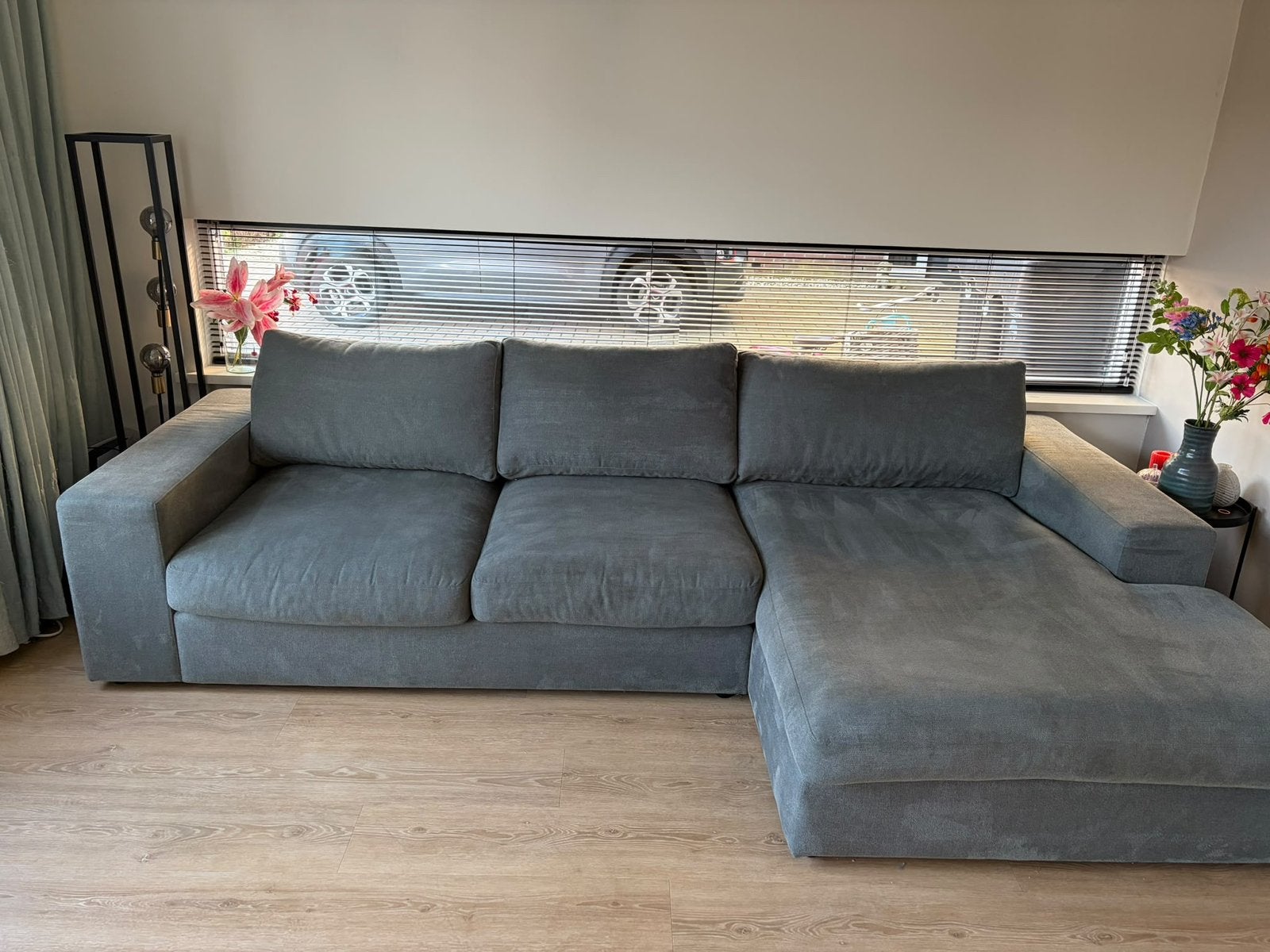 Room108 hoekbank met lounge.Blauw/grijs308cm – Ruime zitbank, Ophalen, Gebruikt