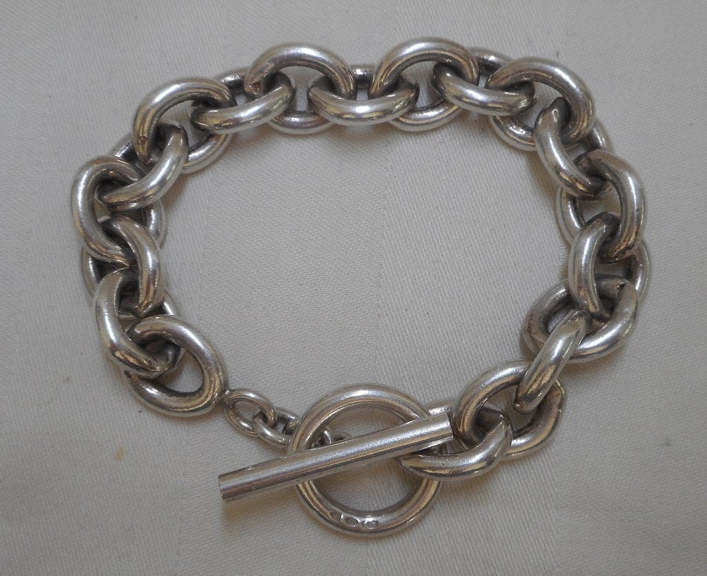 Zilveren massieve schakel armband met staafslot nr.1218, Verzenden, Zo goed als nieuw, Zilver, Zilver