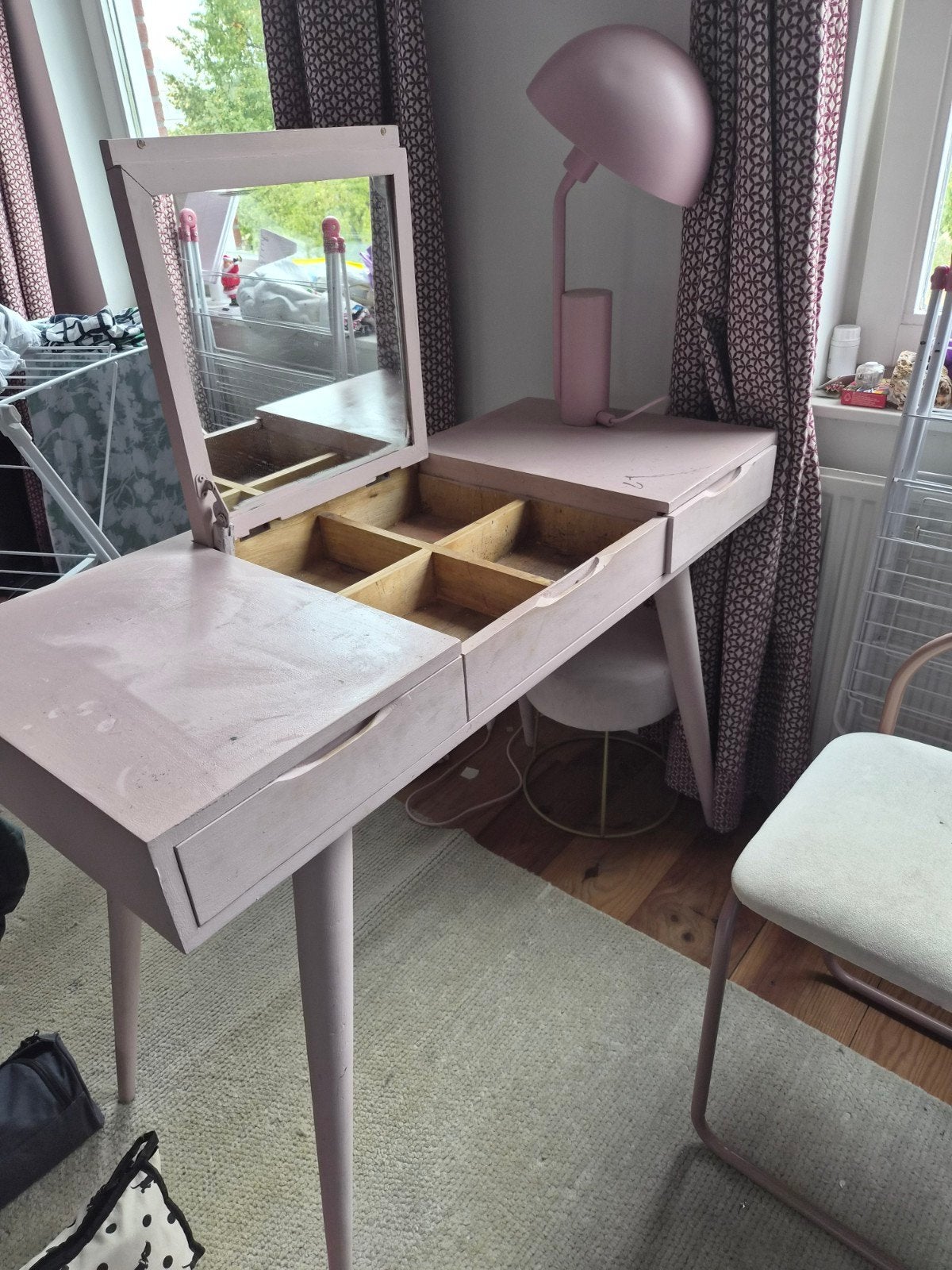 Roze kaptafel van Maison du Monde met spiegel en lades, Ophalen, Gebruikt, 100 tot 150 cm, 100 tot 150 cm
