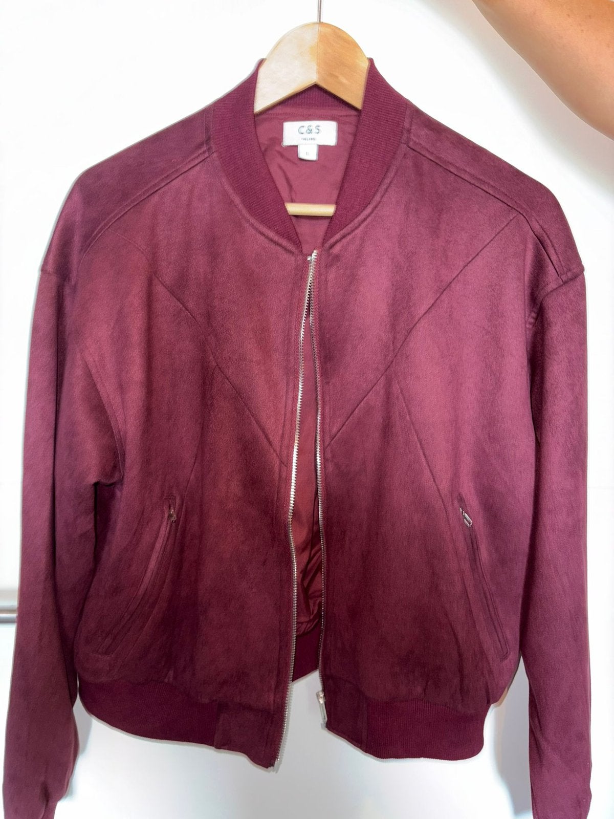 Suede jasje bordeaux, Ophalen of Verzenden, Zo goed als nieuw, Maat 42/44 (L), Rood