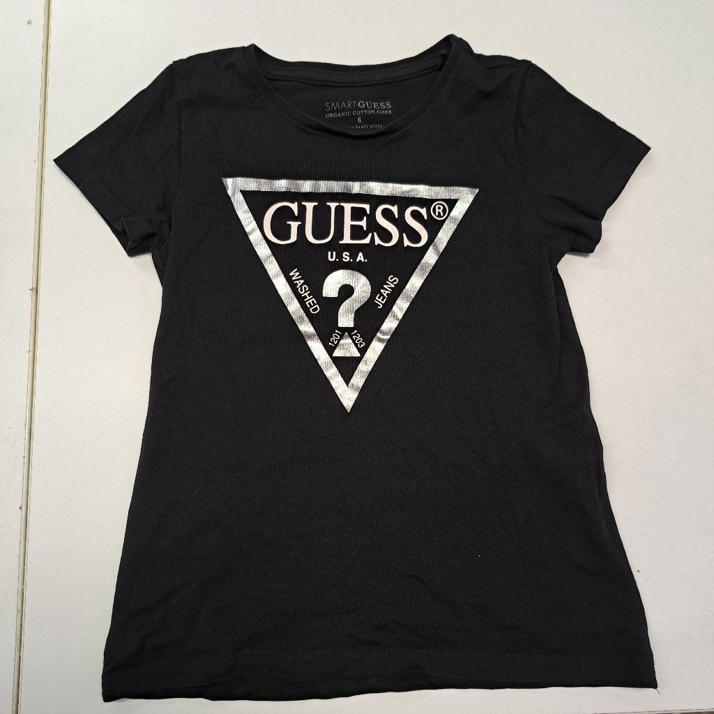 GUESS Kids logo T-shirt zwart met zilver maat 116-122 48735, Kinderen en Baby's, Kinderkleding | Maat 116, Meisje, ., Guess, Ophalen of Verzenden