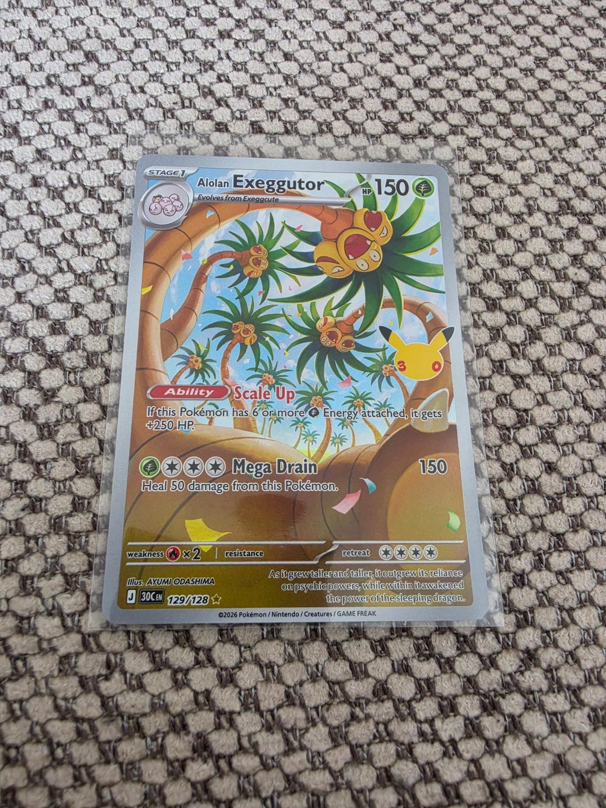 Alolan Exeggutor Illustration Rare Pokemon 30th Celebration, Ophalen of Verzenden, Zo goed als nieuw, Losse kaart