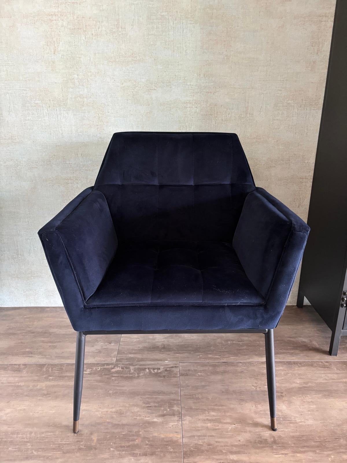 Stoel Dutchbone Kate - donkerblauw fluweel, Ophalen, Blauw, Zo goed als nieuw, Eén