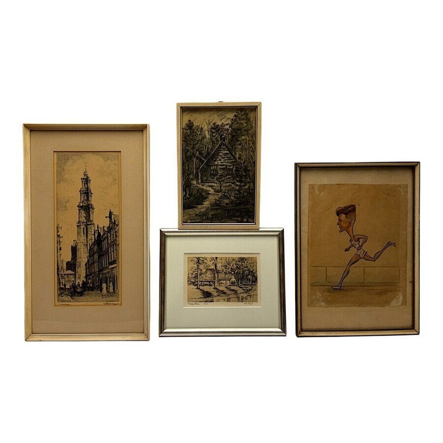 Kunstwerk (4x) o.a. Piet de Vries & Hendrik Elias Roodenburg, Ophalen of Verzenden