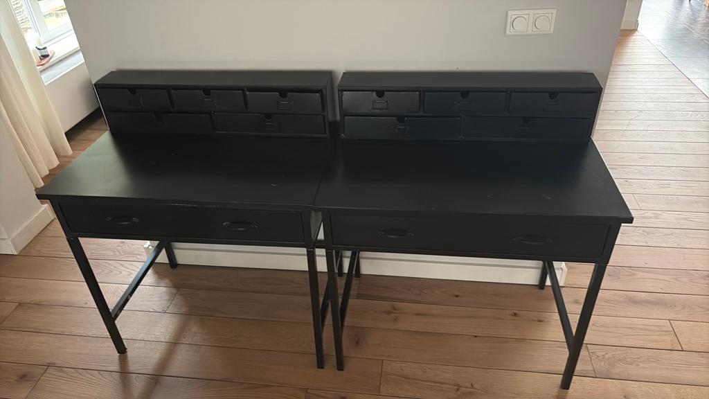 2 x vintage metalen bureaus, Huis en Inrichting, Bureaus, Ophalen, Zwart, Gebruikt, Met lades