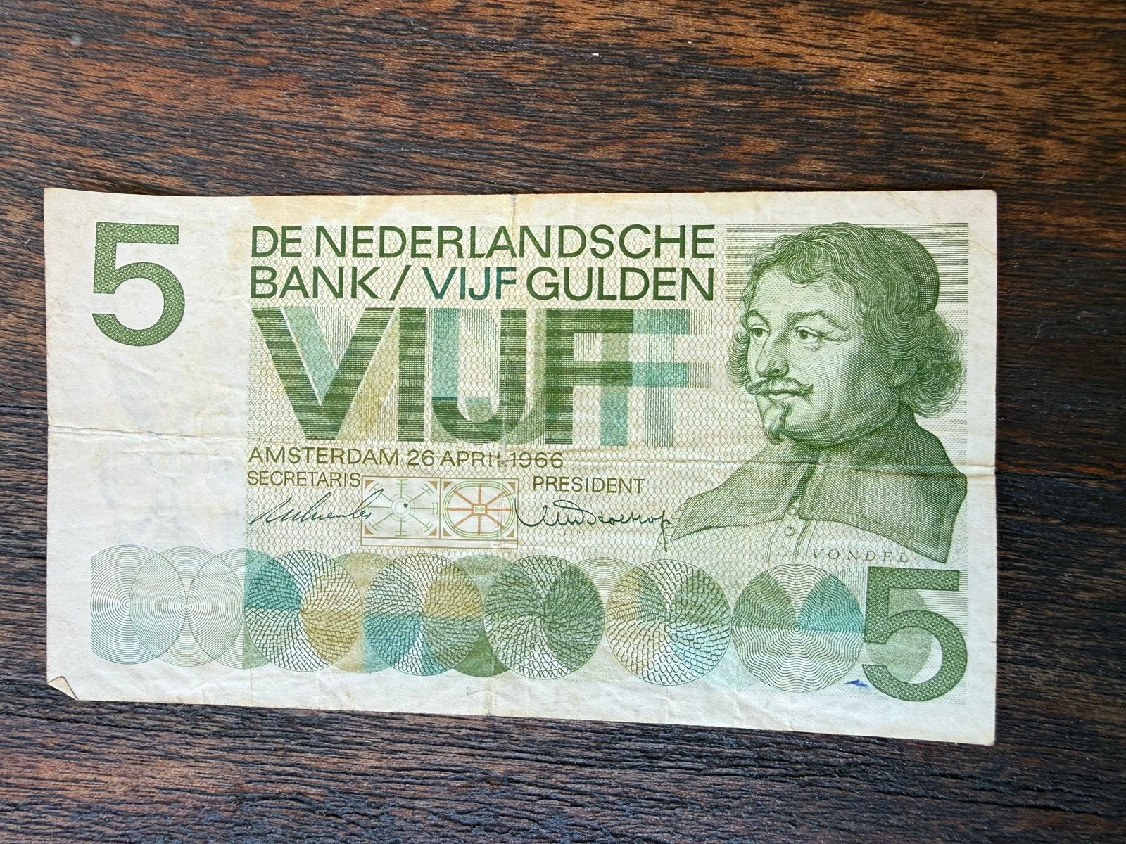 5 Gulden biljet 1966 'Vondel' - De Nederlandse Bank, Ophalen, 5 gulden, Los biljet