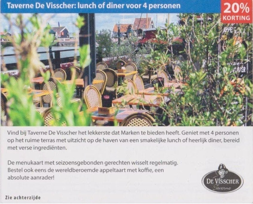 Taverne De Visscher: lunch of diner 20% korting, Tickets en Kaartjes, Kortingen en Cadeaubonnen, Drie personen of meer, Kortingsbon