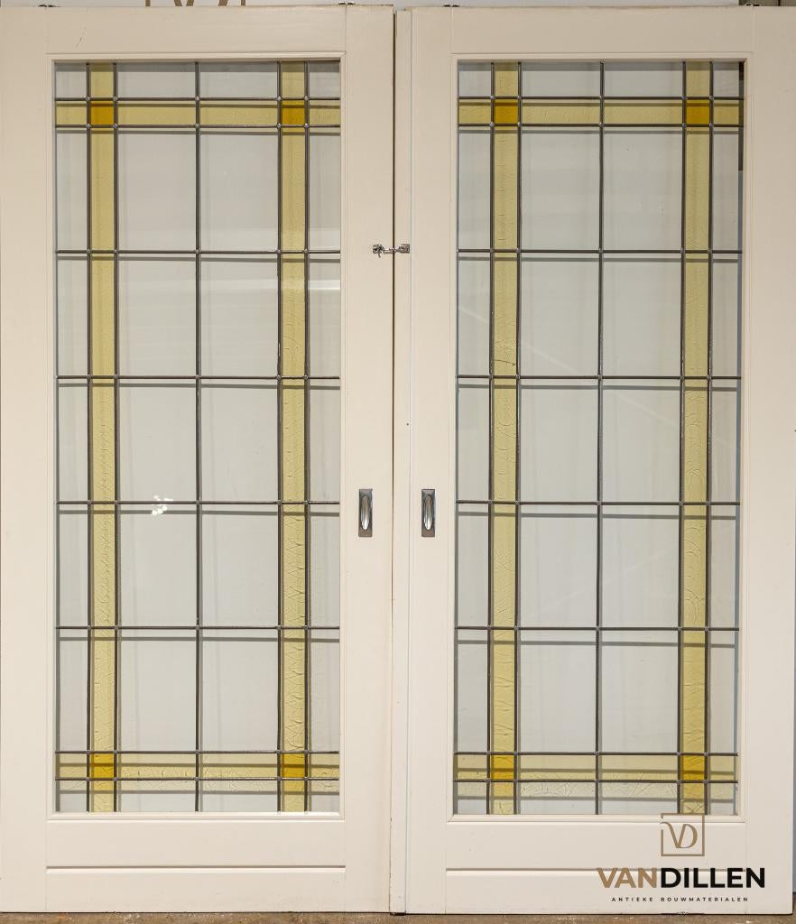 Glas in lood ensuite schuifdeuren GROOT - uniek glas in lood, 120 cm of meer, Binnendeur, Ophalen of Verzenden, Zo goed als nieuw