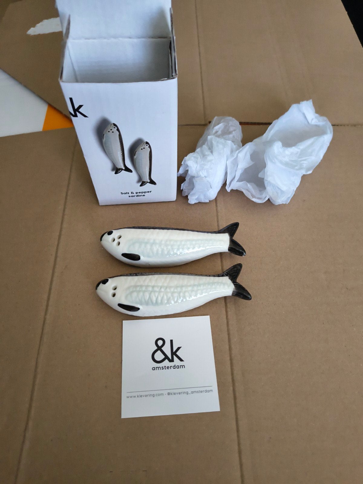 &K Klevering Amsterdam zout&peper stel sardines, Ophalen of Verzenden