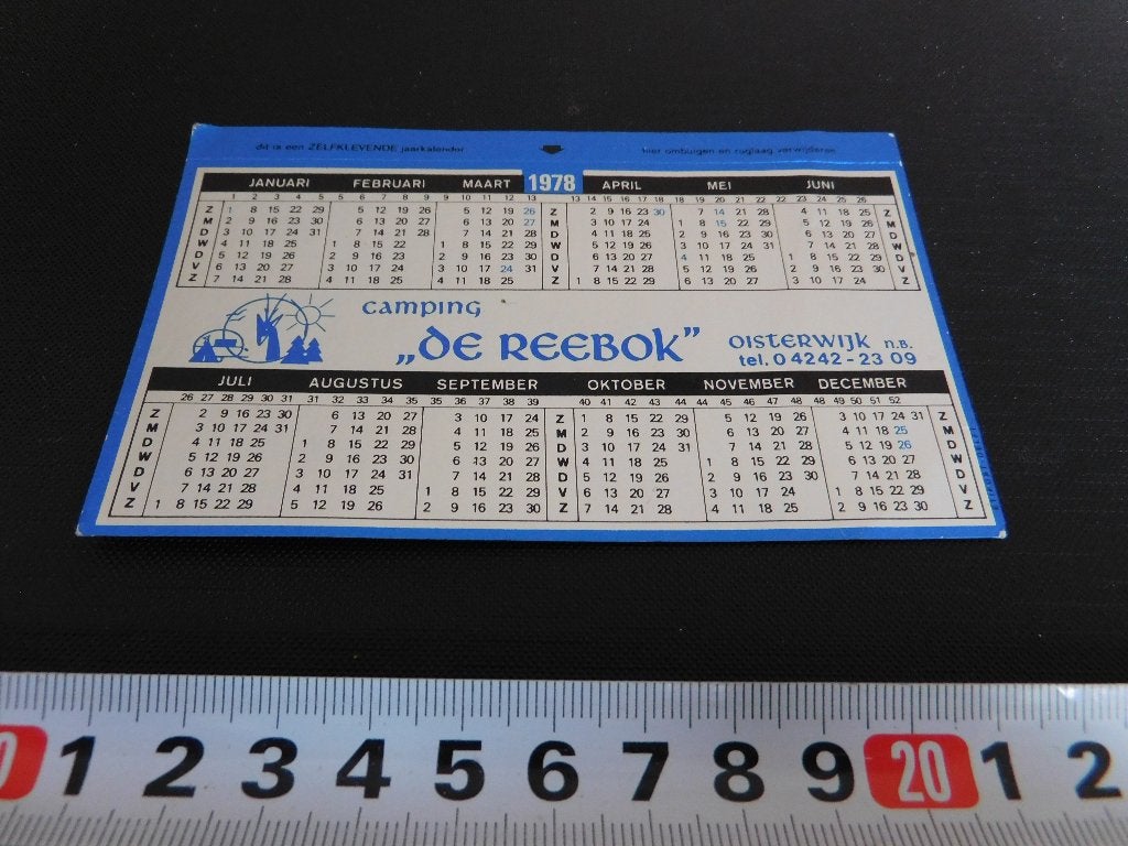sticker Kalender 1978 Oisterwijk Camping DE REEBOK, Ophalen, Zo goed als nieuw