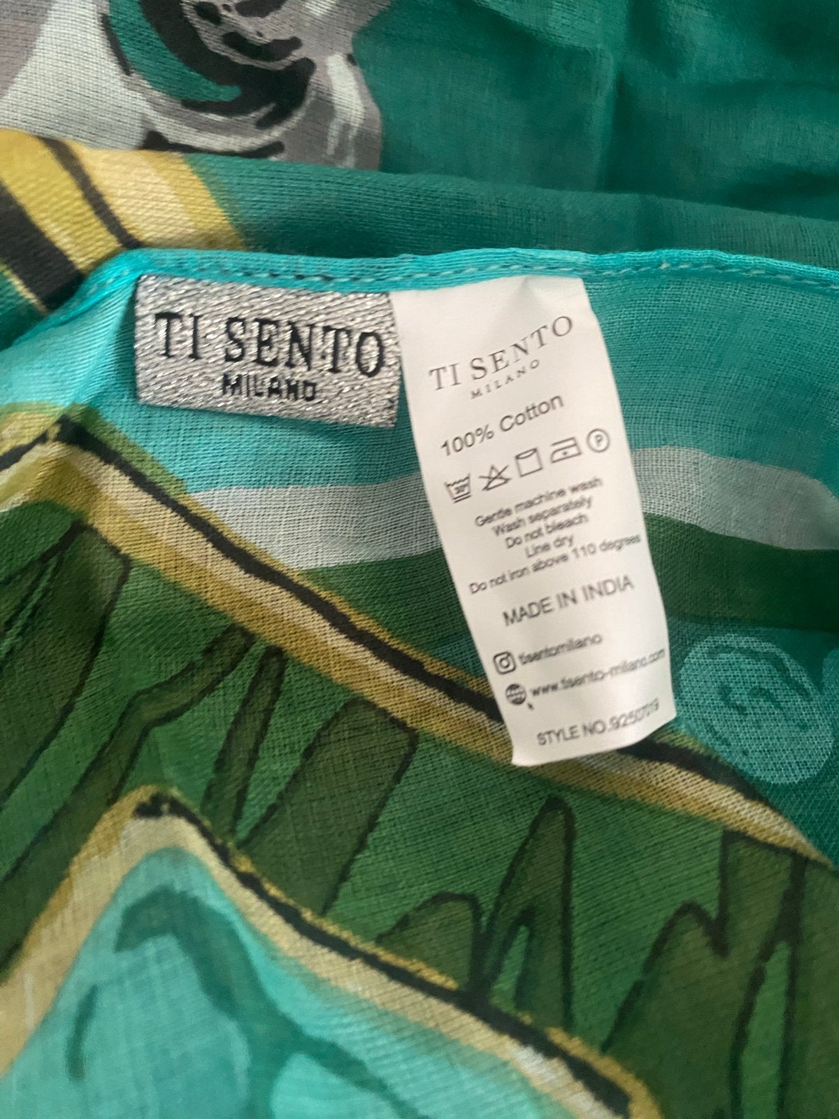 Ti Sento Milano sjaal 100% katoen met kettingprint, Ophalen of Verzenden, Nieuw, Groen, Overige typen