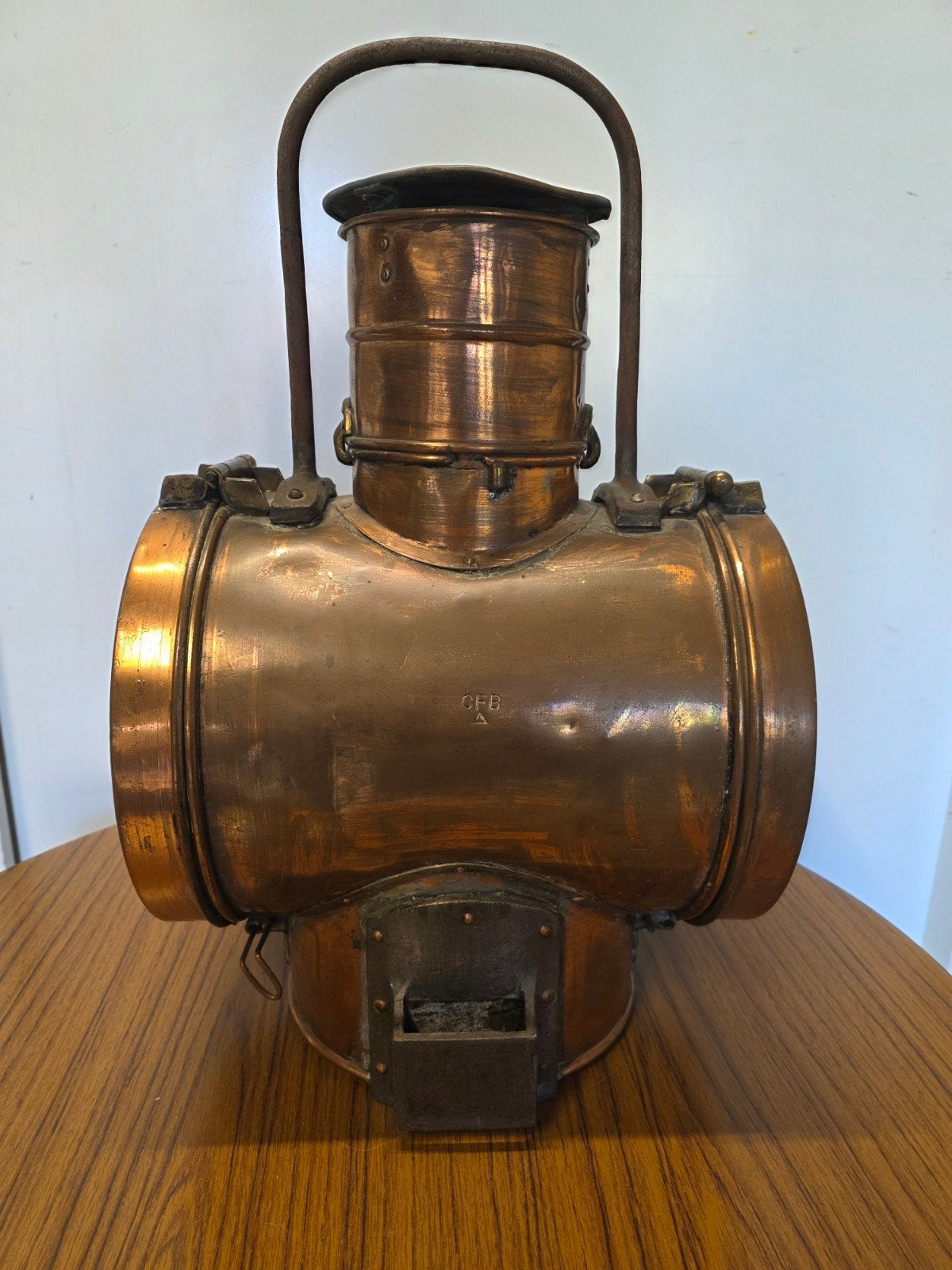 Antieke 19e Eeuwse Koperen Stoomschip Lamp, Ophalen