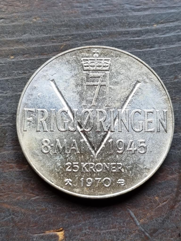 25 Kroner 1945-1970 Noorwegen zilver, Ophalen of Verzenden, Losse munt, Zilver