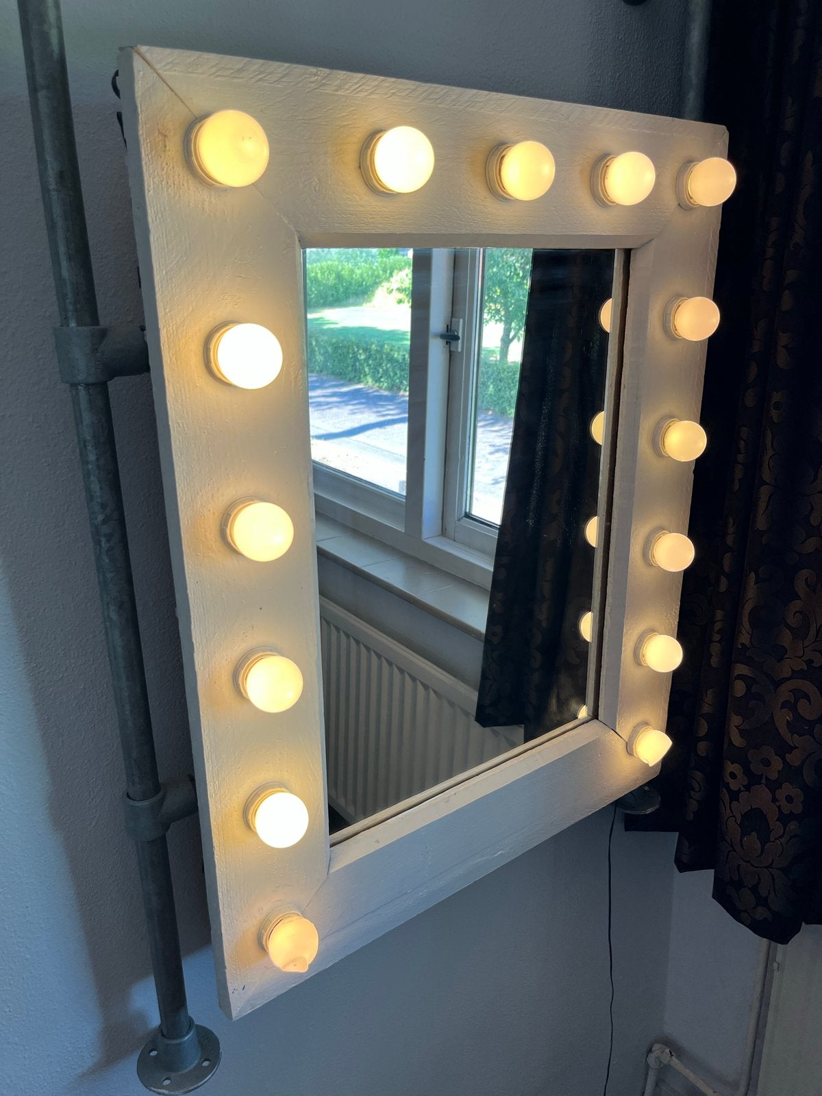 Hollywood/Make-up spiegel met verlichting industriëel frame, Ophalen, Gebruikt, 100 tot 150 cm, Rechthoekig