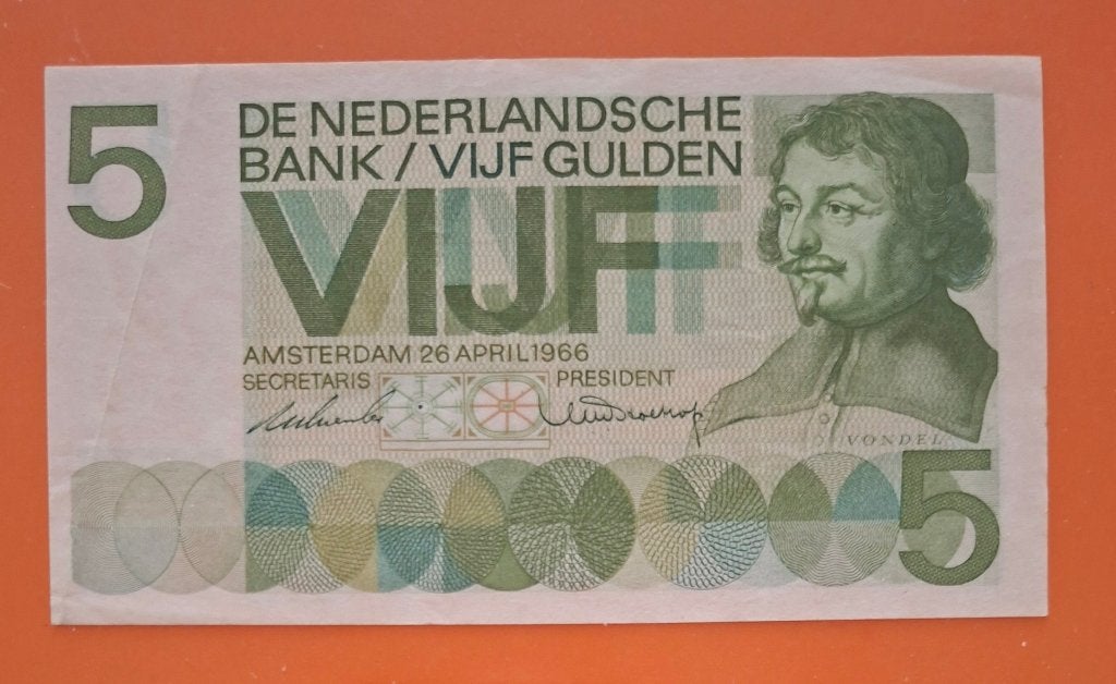 Biljet 5 gulden 1966 Vondel, 2e X-serie (XG-XM) cat. PL22.c2, Postzegels en Munten, Verzenden, 5 gulden, Los biljet