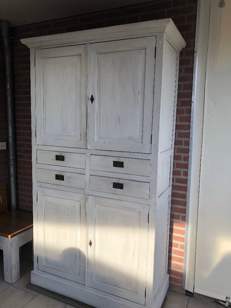 Teak houten dubbele kast met 4 deuren en 4 lades, Ophalen, Gebruikt, 100 tot 150 cm, 200 cm of meer