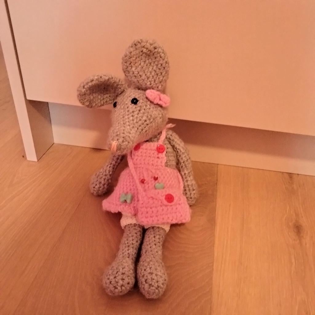 Gehaakte muis knuffel met roze jurkje, Muis, Overige merken, Overige karakters, Handgemaakt