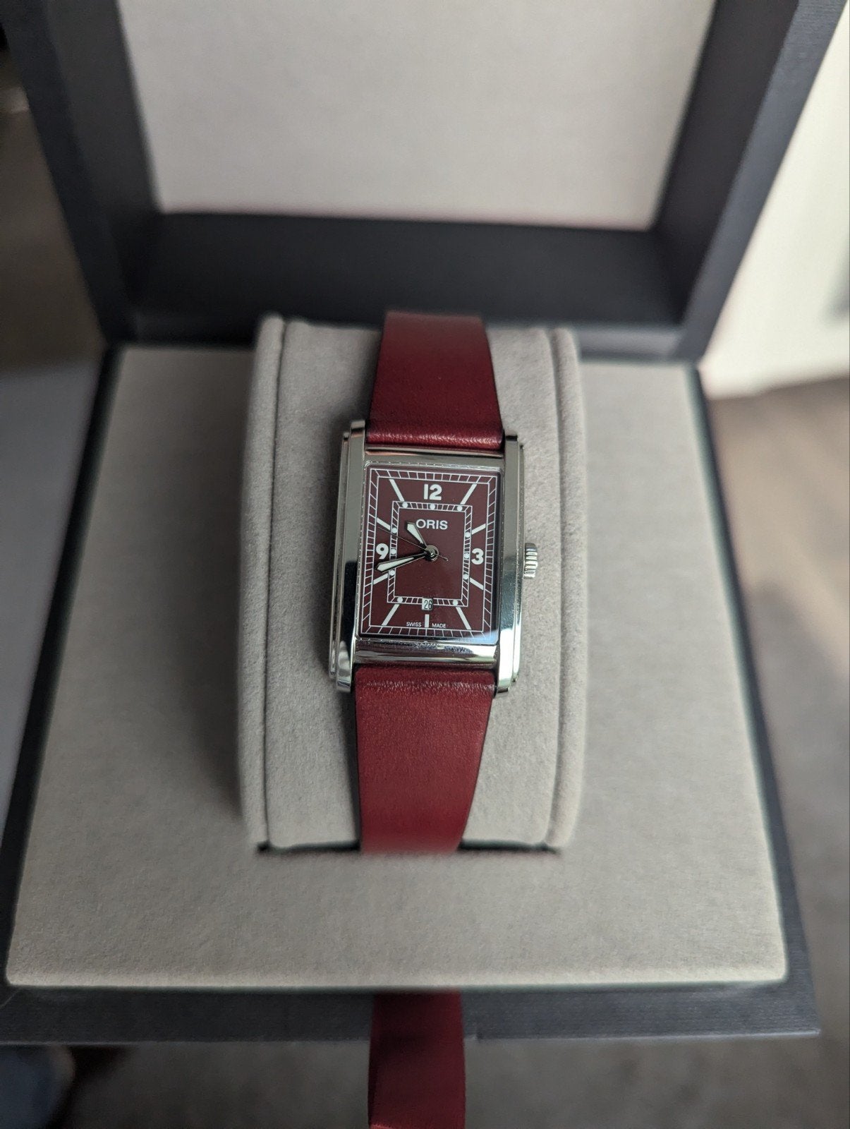 Oris rectangular horloge, Overige merken, Leer, Staal, Polshorloge