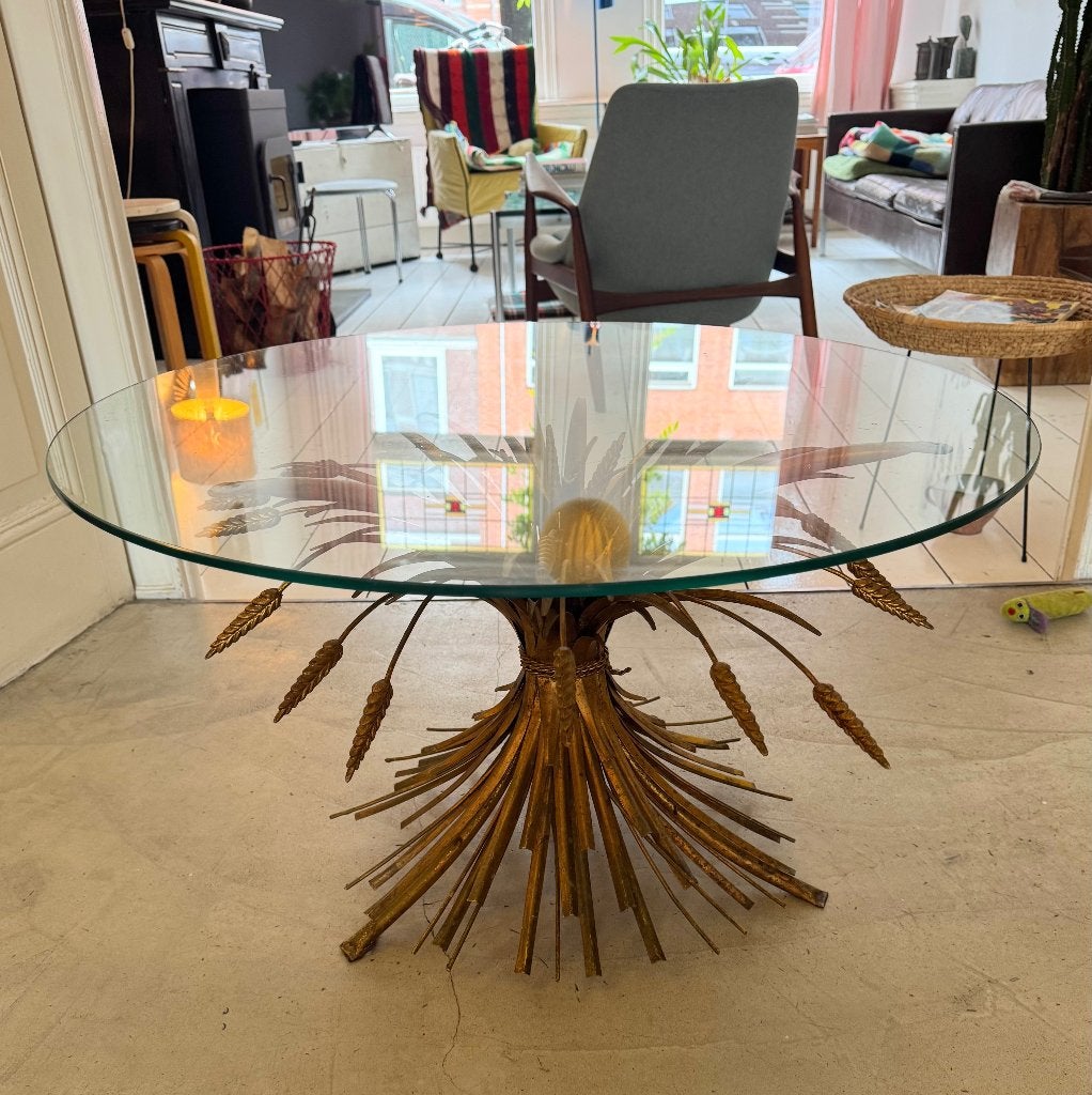 Vintage Hollywood Regency Salontafel - Metaal & Glas, Ophalen, Gebruikt, 50 tot 100 cm, Rond