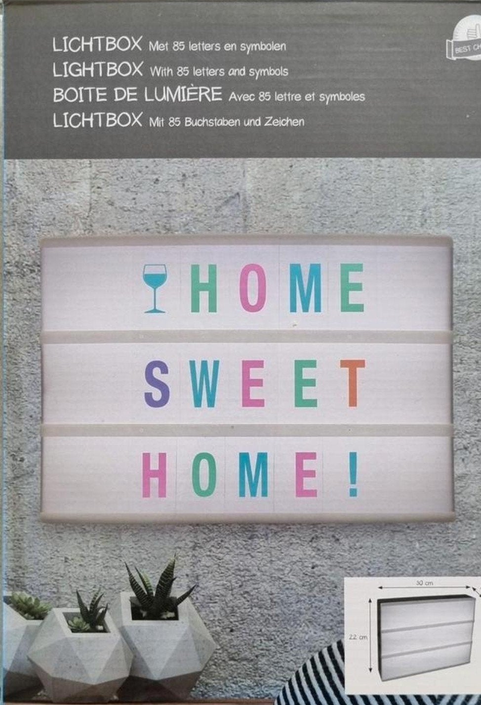 Lichtbox met 85 letters en symbolen - Home Sweet Home, Ophalen of Verzenden, Nieuw