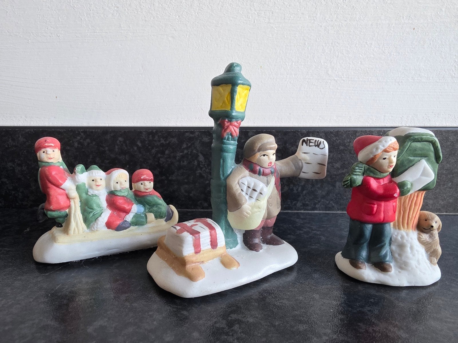 3 Vintage jaren 80 Lefton Japans porselein kerstdorp figuren, Ophalen, Gebruikt