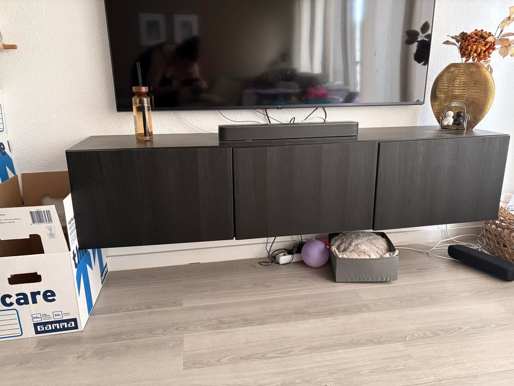 Donkerbruine ikea Bestå dressoir, Ophalen, 150 tot 200 cm, Zo goed als nieuw, 25 tot 50 cm