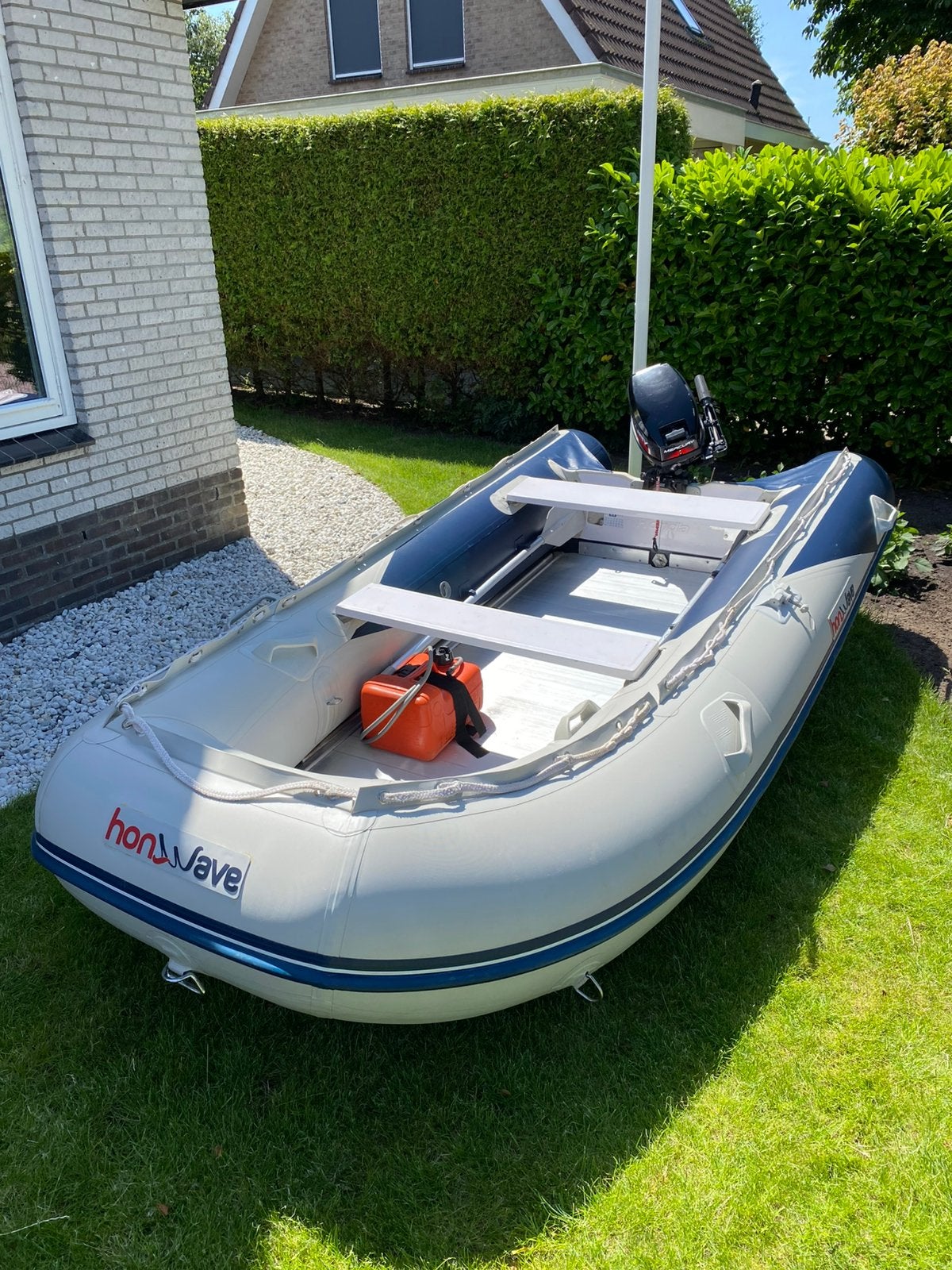 Rubberboot Honwave t35 met 8pk 2takt Mercury kortstaart, Watersport en Boten, Rubberboten, Ophalen, Zo goed als nieuw