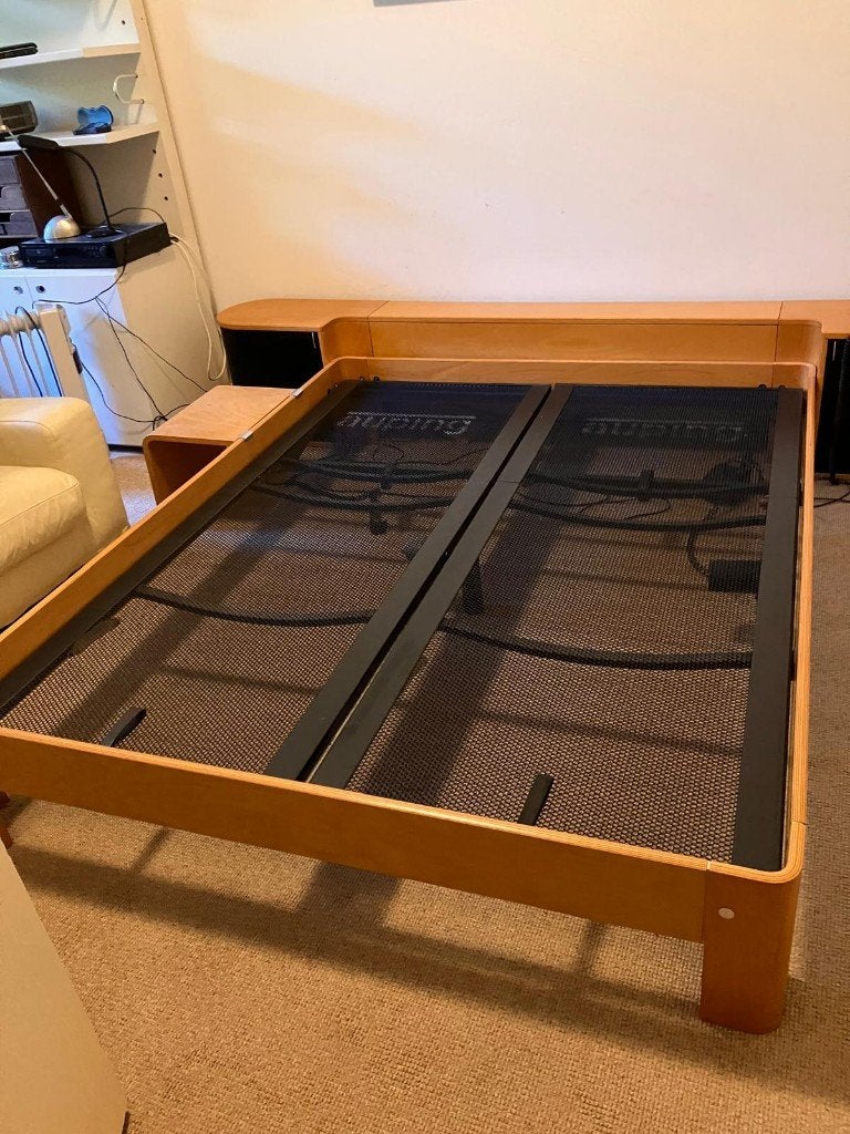 Auping tweepersoons bed met automatische bediening, Ophalen, Bruin, Tweepersoons, 200 cm