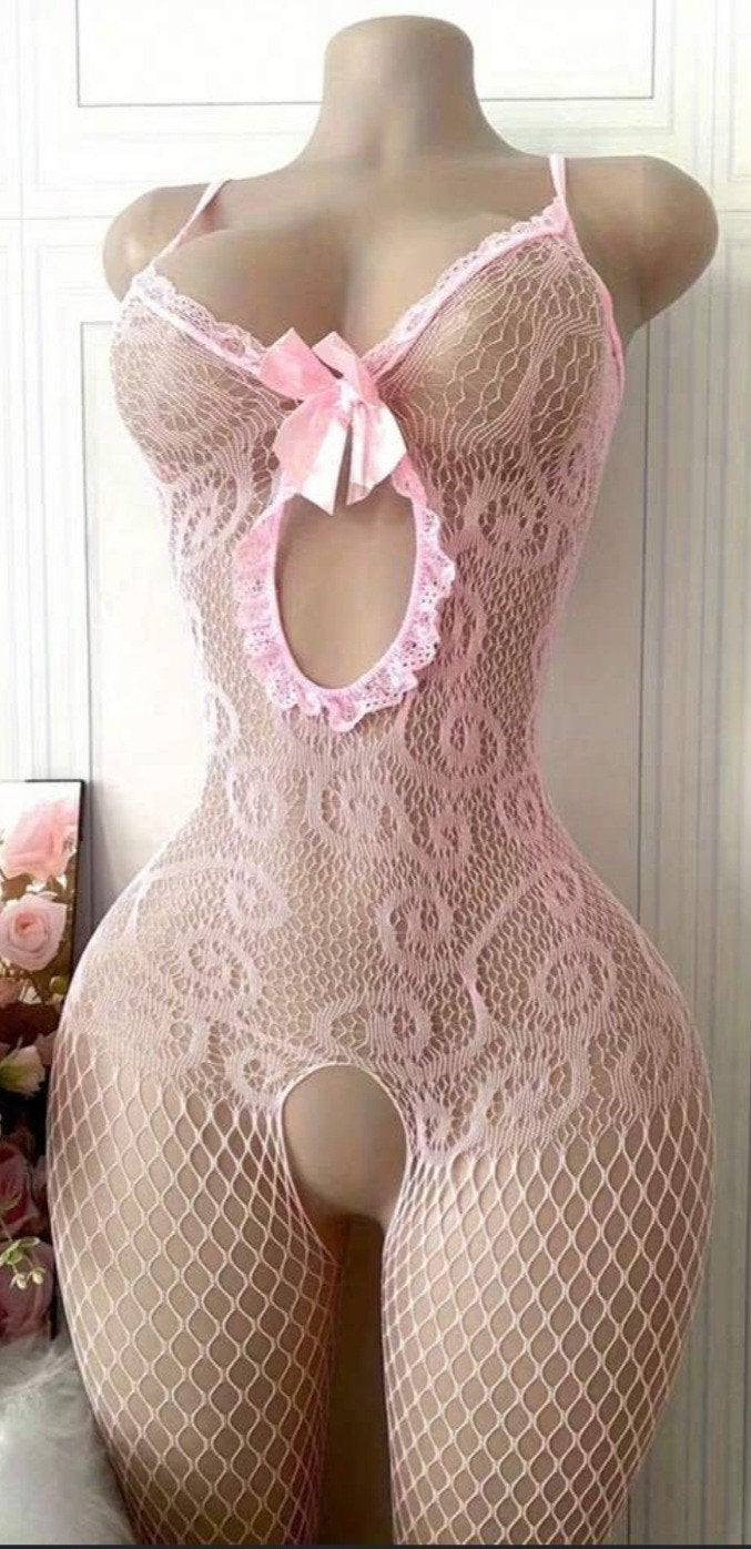 Roze Kanten Bodystocking / Lingerie Bodysuit (One Size), Ophalen of Verzenden, Roze, Body of Korset