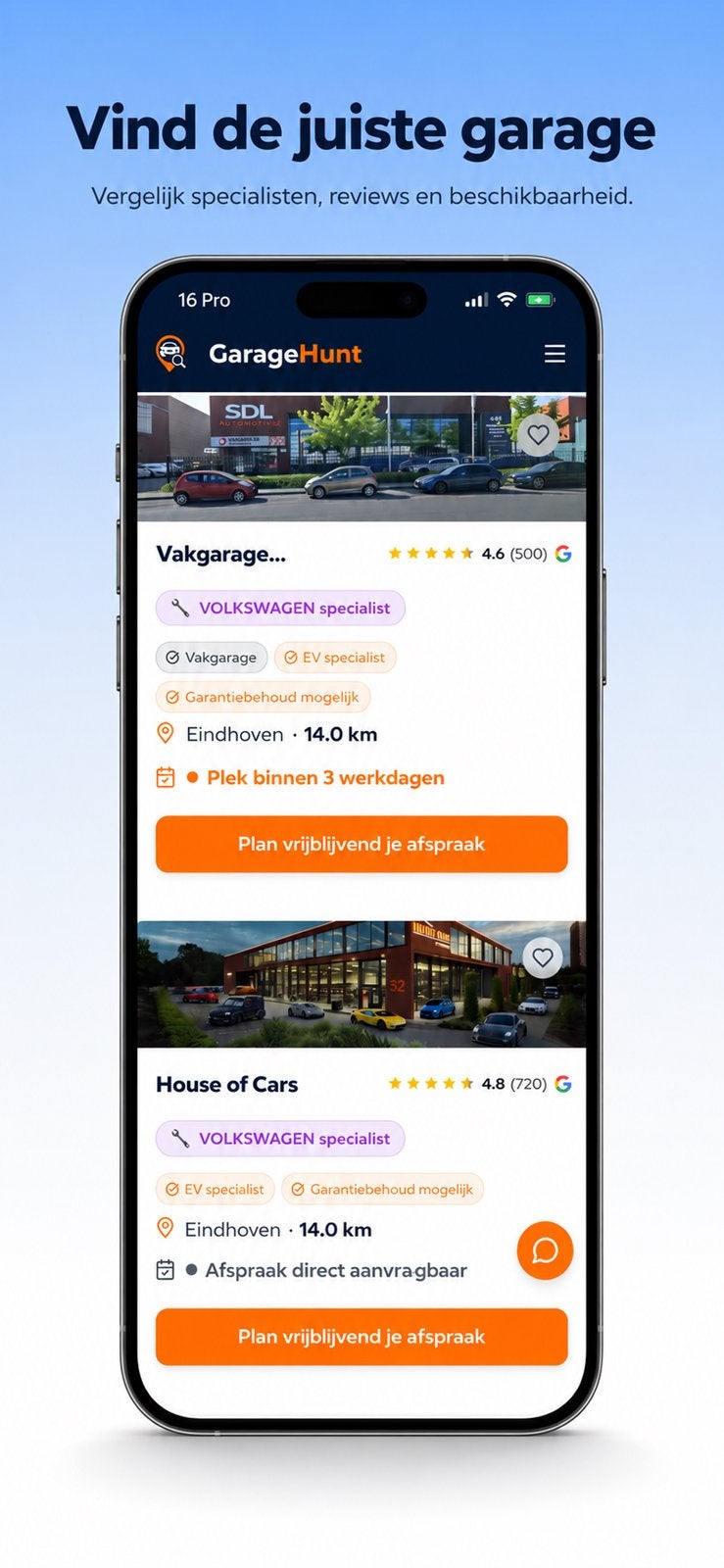 Vind de juiste garage voor jouw auto Gratis | GarageHunt, Ophalen of Verzenden