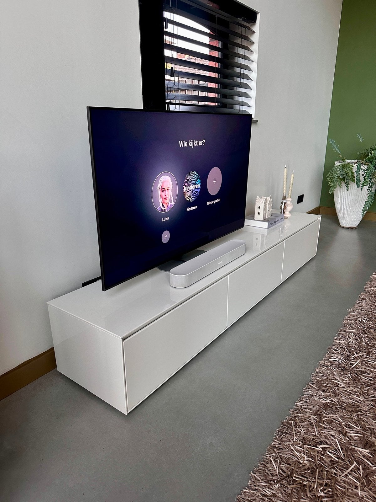 Hoogglans wit tv-meubel Goossens Vision 226cm, Huis en Inrichting, Ophalen, Gebruikt, 200 cm of meer, Minder dan 100 cm
