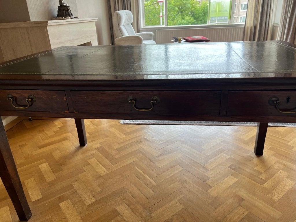 antiek bureau ingelegd met groen leer, Antiek en Kunst, Ophalen
