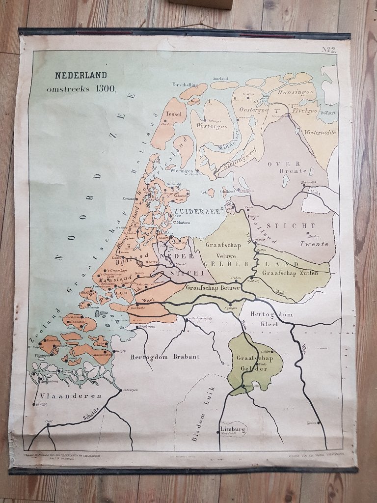 Kaart, Nederland omstreeks 1300, Ophalen of Verzenden, 1800 tot 2000, Nederland, Landkaart