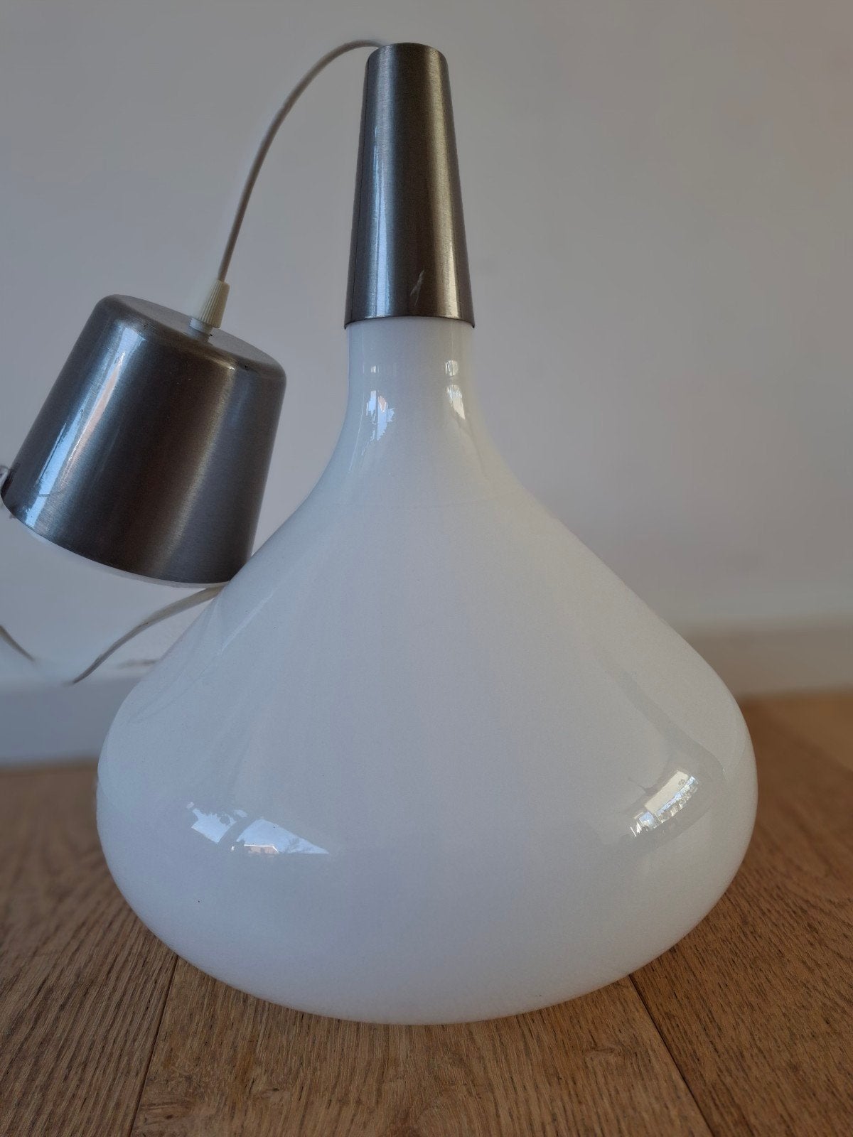 Vintage Witte Glazen Hanglamp - IKEA Sodak, Ophalen, Wit, Overige merken, Gebruikt